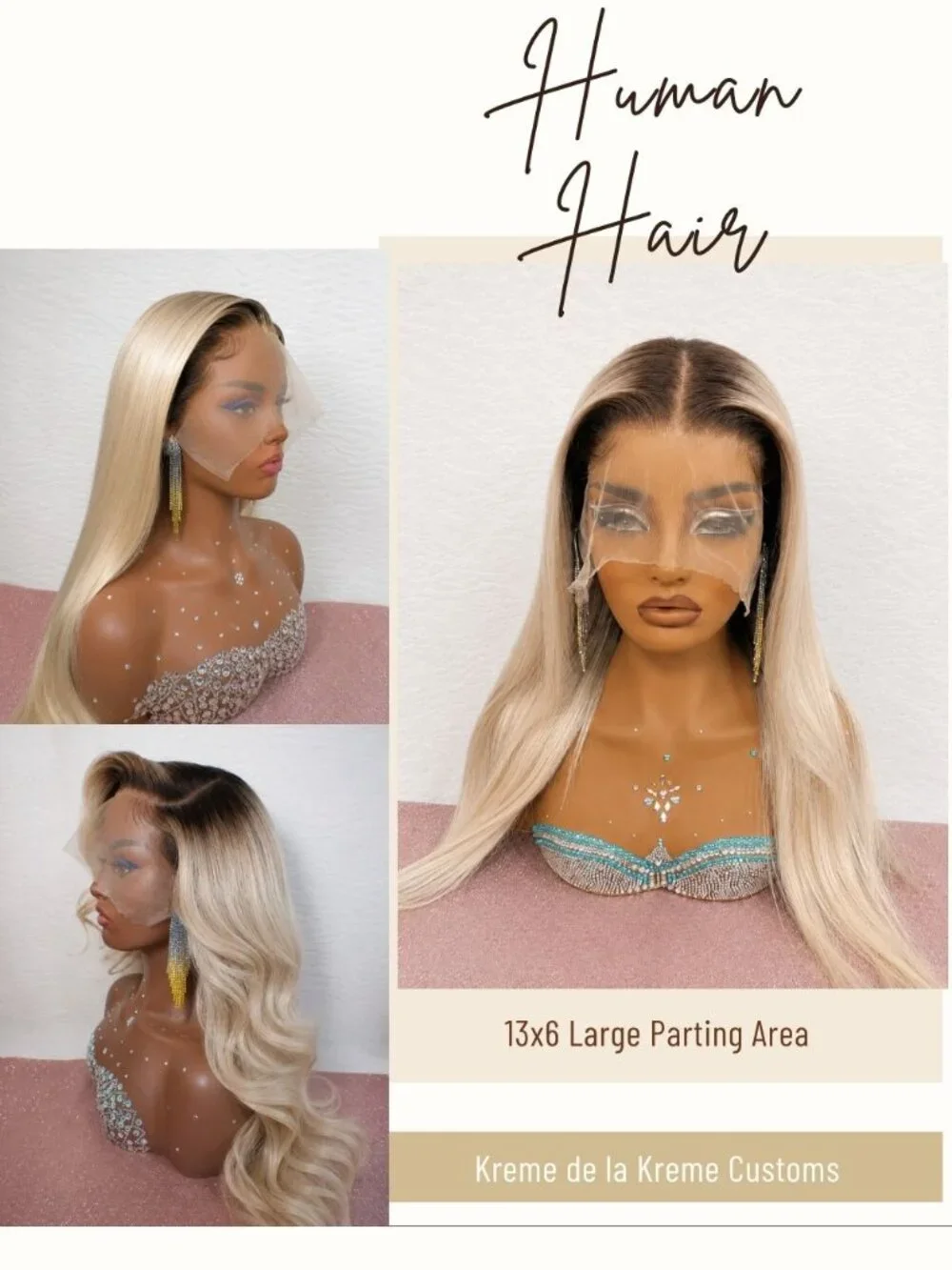 Custom Blonde Balayage Human Hair Lace Front Wig 13x6 HD Lace 22-24 Inch